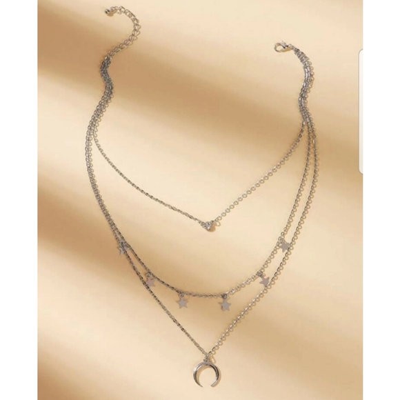 3 Layer Cresent Moon Star Crystal Necklace - Picture 2 of 3
